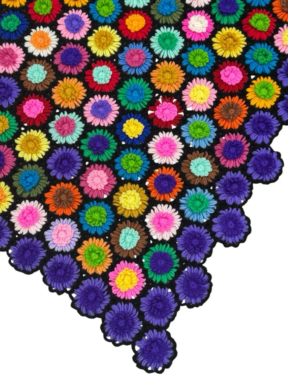 Vtg Hand Knitted Crochet Granny Hexagon Honeycomb Floral Afghan Throw Blanket